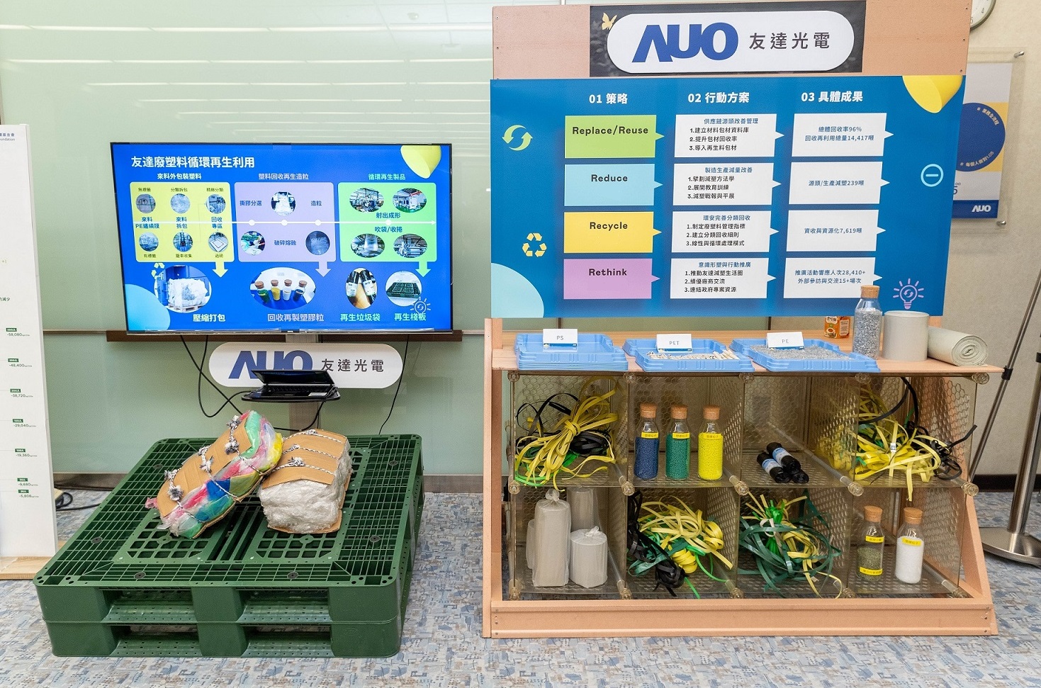 熊猫体育「中国」回應市場綠色訴求，與客戶通力開發綠色產品，2023年超過150支產品導入塑膠、金屬、玻璃等再生料，擴大再生料應用廣度並創造經濟效益，獲「循環經濟領袖獎」